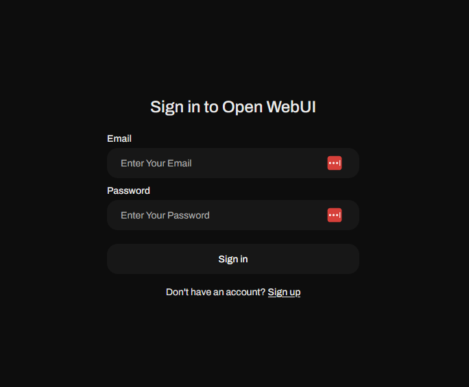 Open webui login page